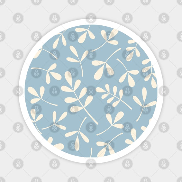 Assorted Leaf Silhouettes Cream on Blue Magnet by NataliePaskell